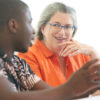 Professor talking to student