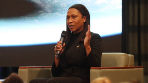 Dr. Jeanette Epps speaking at Le&nbsp;Moyne College, sharing her journey to the International Space Station