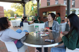 Students relaxing at the McNeil Terrace