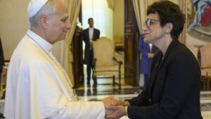President Linda LeMura and Pope Leo