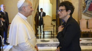 President Linda LeMura and Pope Leo