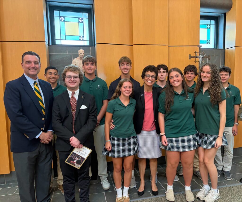 Bishop Ludden Grimes students with President LeMura
