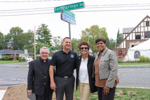 Fr. Don Kirby, County Executive Ryan McMahon, President Linda LeMura, and Syracuse Mayor Sharon Owens